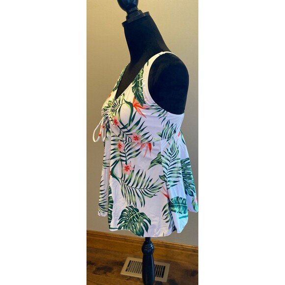 Finwanlo Modest Swimsuit Top Size Large Tropical Design Pink Green Adj. Straps - Picture 3 of 9